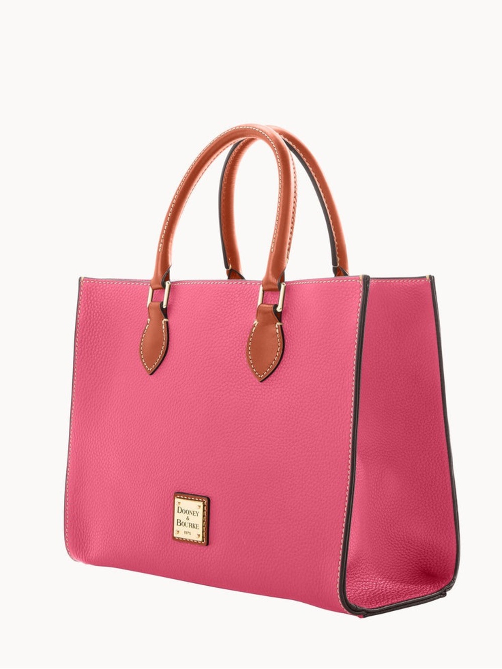 Dooney & Bourke Janine Pink Leather Tote with Top Brown Handles